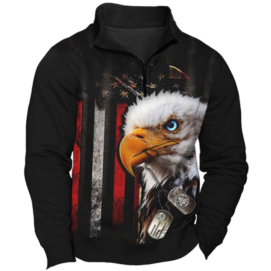 

Men's Vintage American Flag Eagle Veteran Print Quarter Zip Neck Sweatshirt