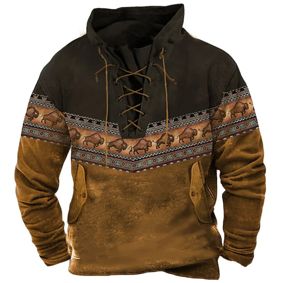 

Men's Ethnic Patterns Pullover Lace-Up Hoodie Sweatshirt