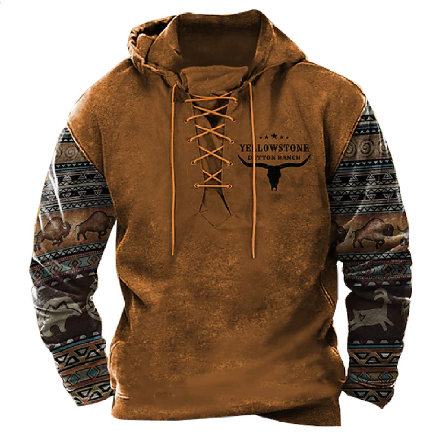 

Men's Vintage Western Yellowstone Drawstring Hoodie