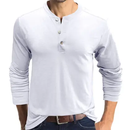 Men's Outdoor Solid Henley Collar T-Shirt