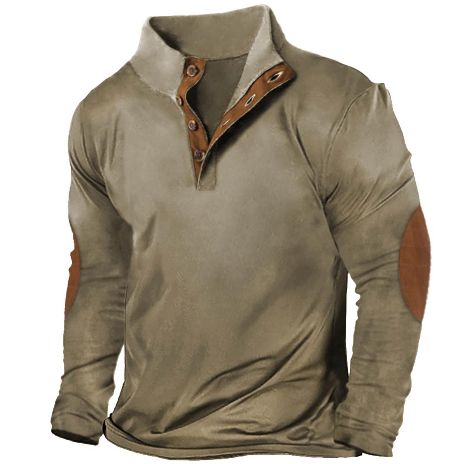 Men's Outdoor Tactical Colorblock Chic Henley Long Sleeve T-shirt