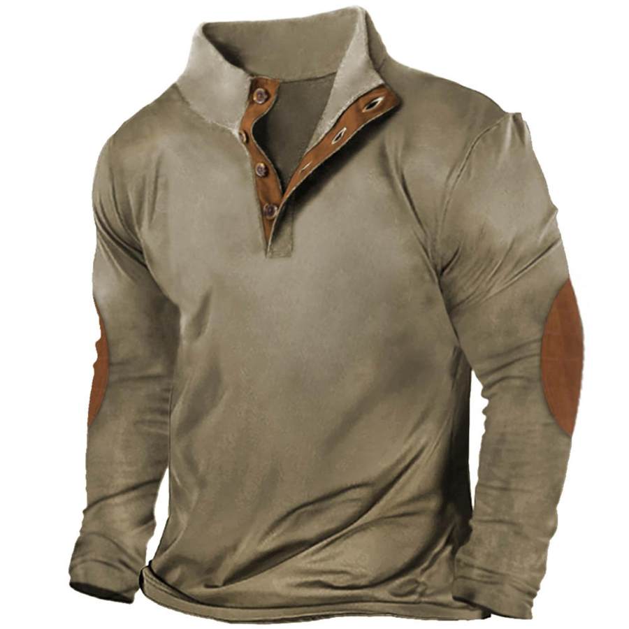 

Playera Henley De Manga Larga Con Bloques De Colores Tácticos Para Exteriores Para Hombre