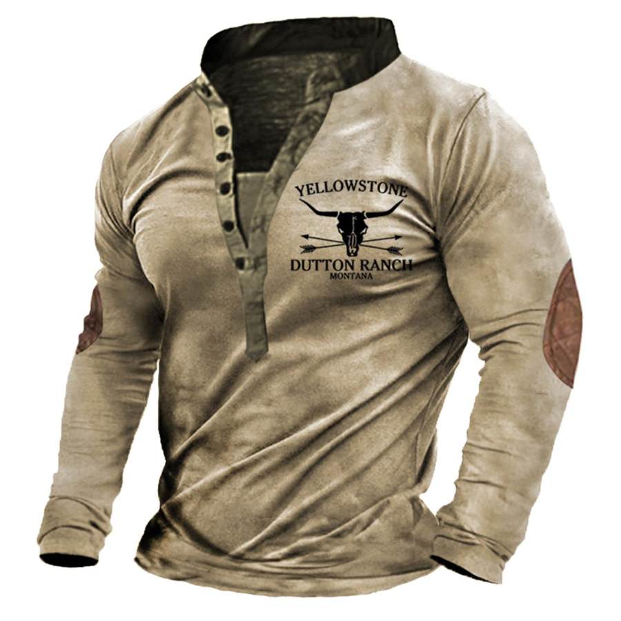 

T-shirt A Maniche Lunghe Vintage Da Uomo Con Teschio Di Yellowstone Henley