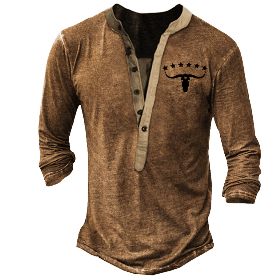 

Men's Vintage Western Cowboy Henley Shirt