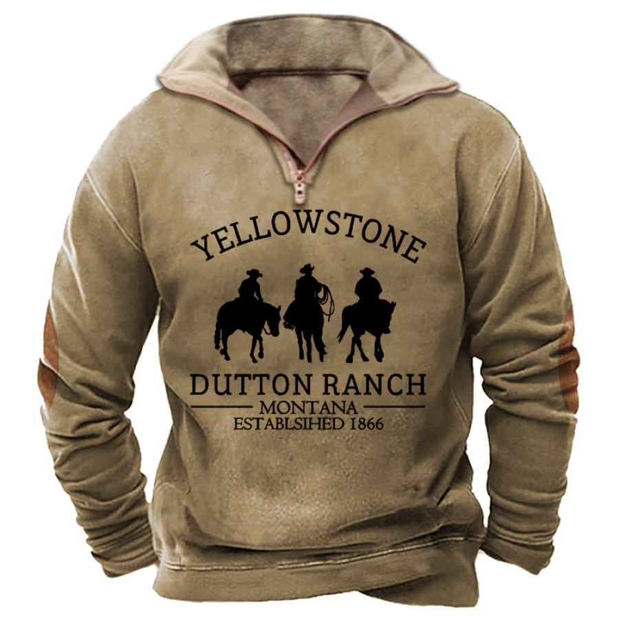 

Men's Vintage Western Cowboy Colorblock Zipper Stand Collar Sweatshirt