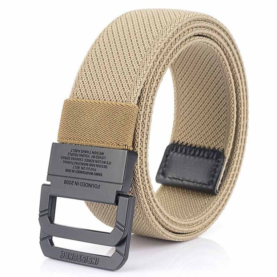 

Men's Double Ring Buckle Stretch Elastic Canvas Narrow Belt