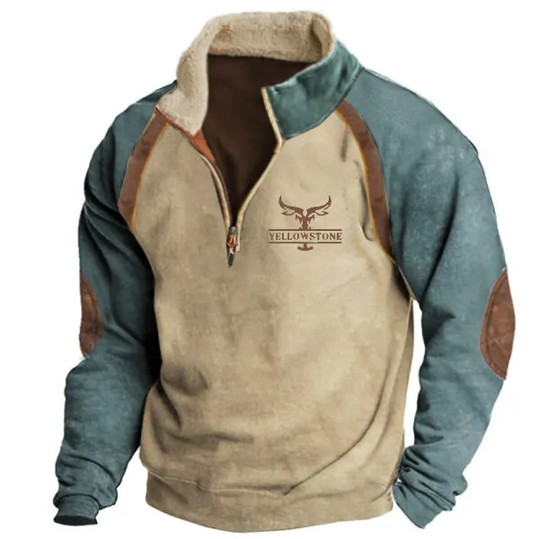 Men's Vintage Yellowstone Zipper Stand Collar Sweatshirt - Cotosen.com