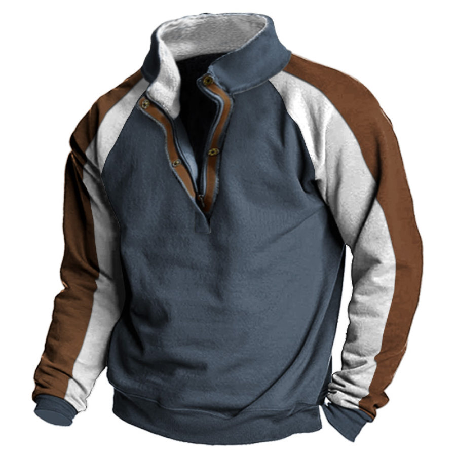 

Men's Casual Color Block Quarter Zip Stand Collar Sweatshirt