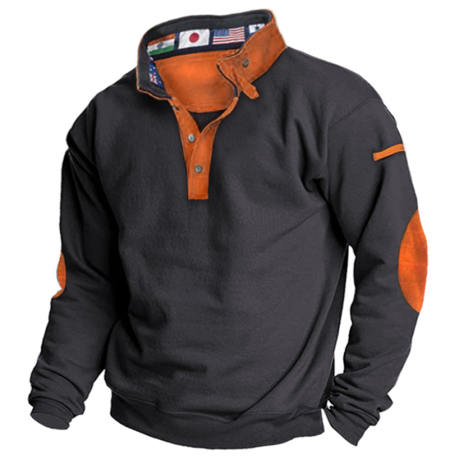 

Sudadera Informal Con Cuello Levantado Y Bandera Colorblock Para Hombre