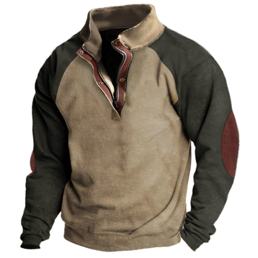 

Men's Vintage Colorblock Quarter Zip Stand Collar Sweatshirt