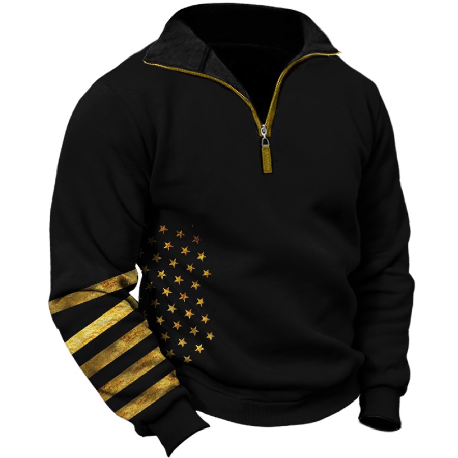 

Men's Vintage American Flag Print Quarter Zip Neck Sweatshirt