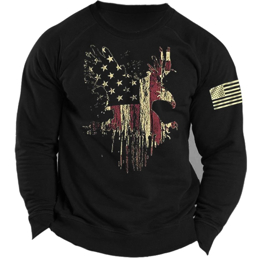 

Men's Vintage American Flag Eagle Print Crewneck Sweatshirt