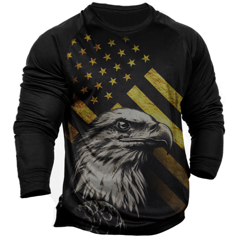 Men's Vintage American Flag Chic Eagle Long Sleeve T-shirt