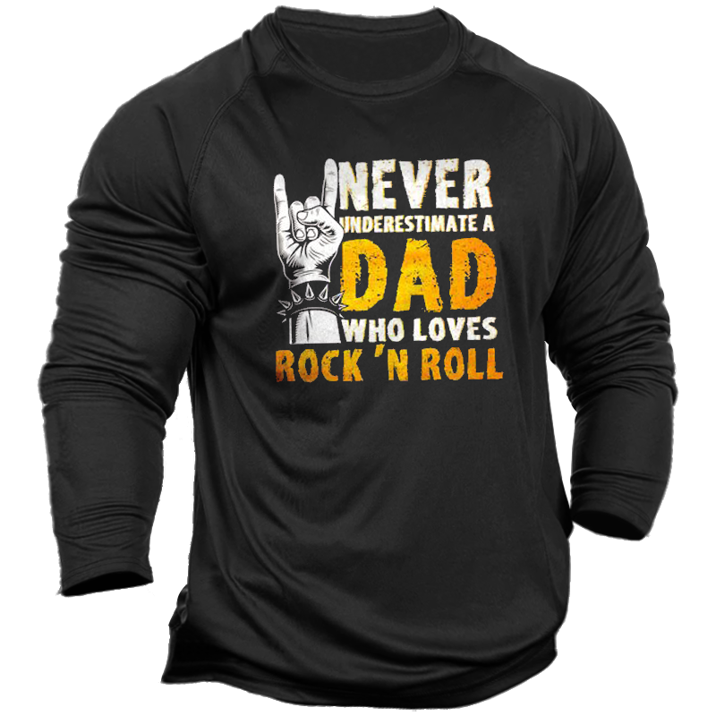 Never Underestimate A Dad Chic Who Loves Rock Men's Vintage Print Long Sleeve T-shirt