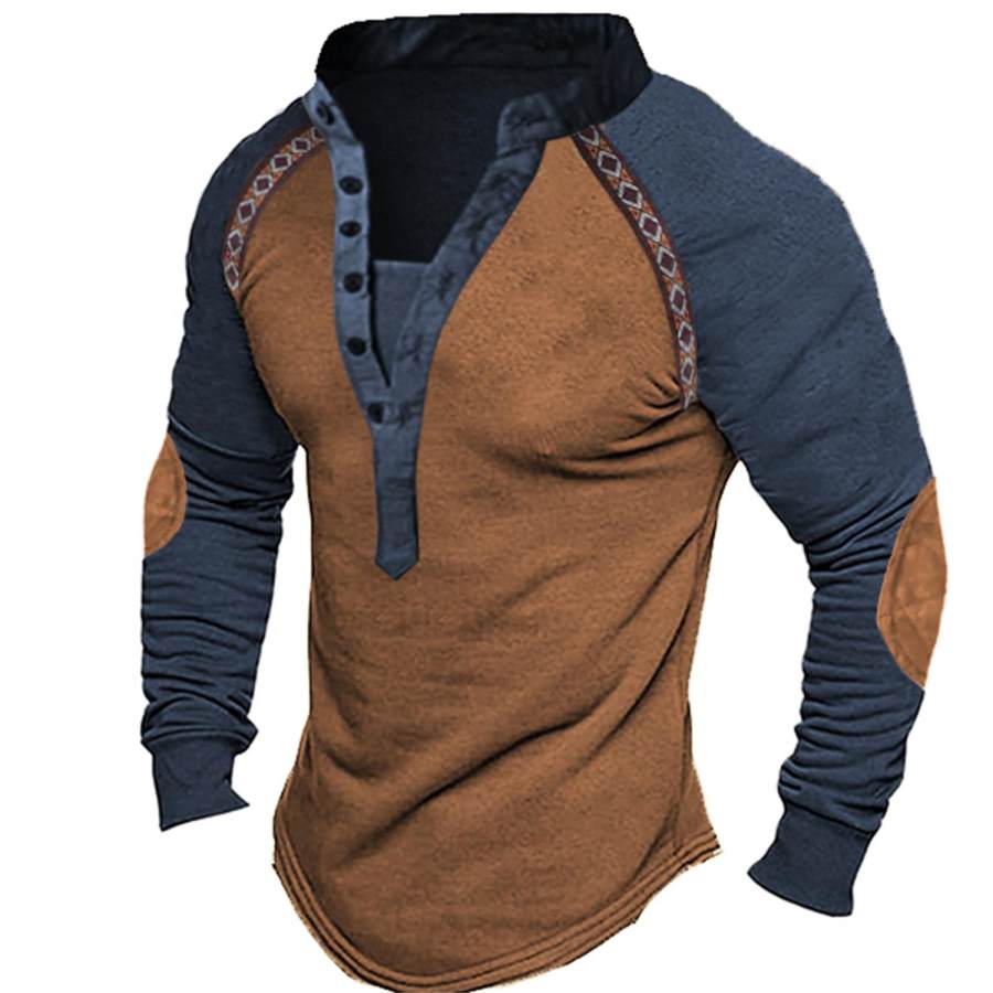 

Men's Vintage Aztec Colorblock Henley T-Shirt