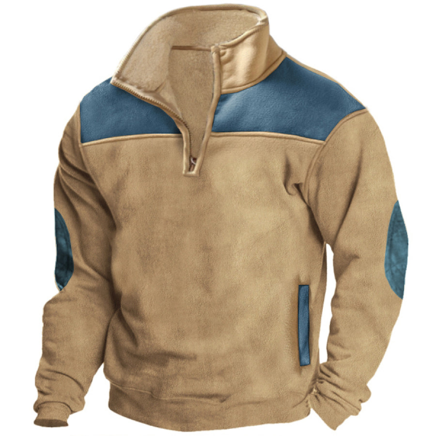 

Men's Vintage Western Colorblock Zipper Stand Collar Sweatshirt