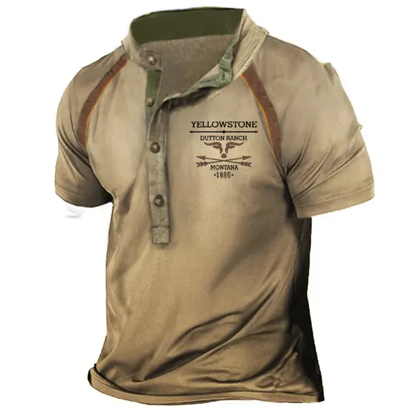 Men's Vintage Western Yellowstone Heney Short Sleeve T-Shirt - Cotosen.com