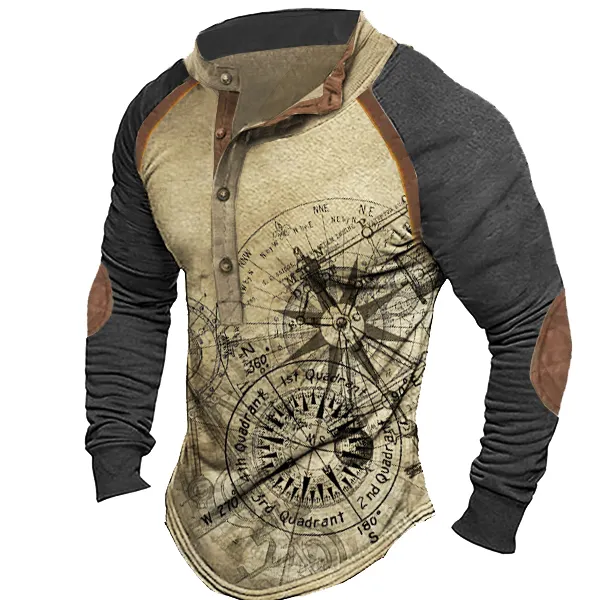 Men's Vintage AutoWheel III Henley Stand Collar T-Shirt - Cotosen.com