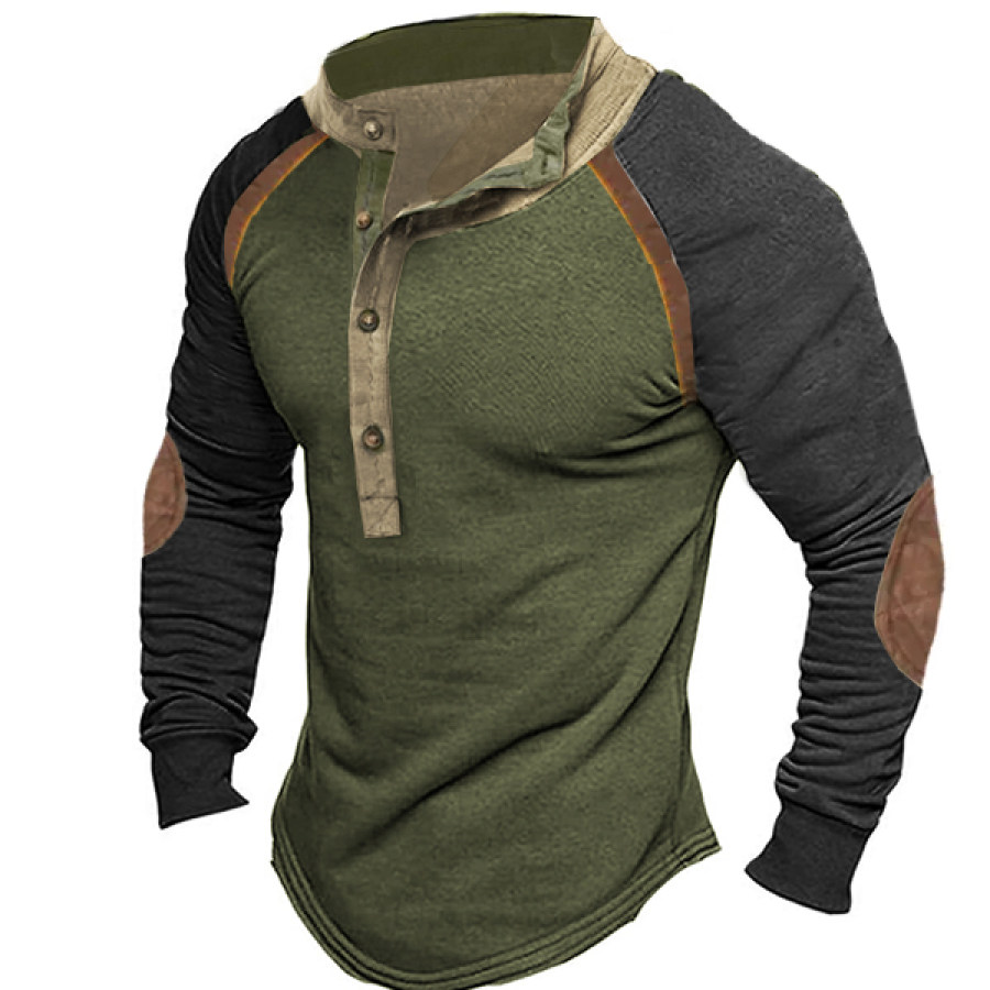 

Men's Outdoor Vintage Contrast Print Henley Collar T-Shirt