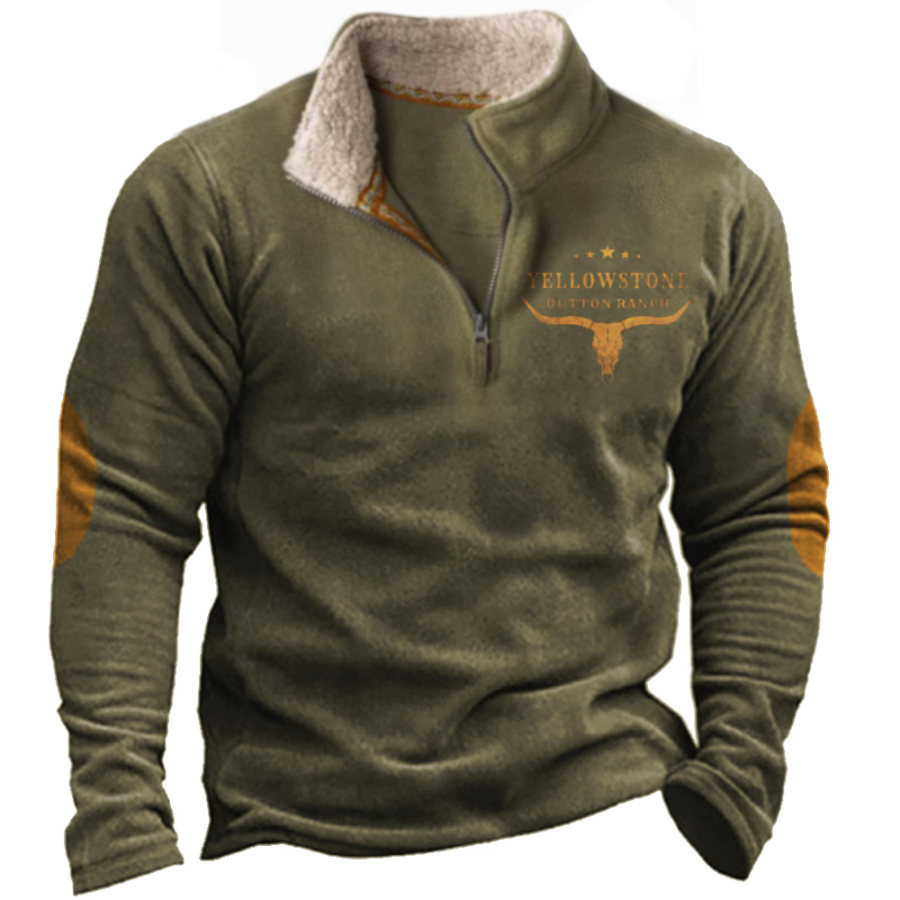 

Men's Vintage Western Yellowstone Colorblock Zipper Stand Collar Sweatshirt