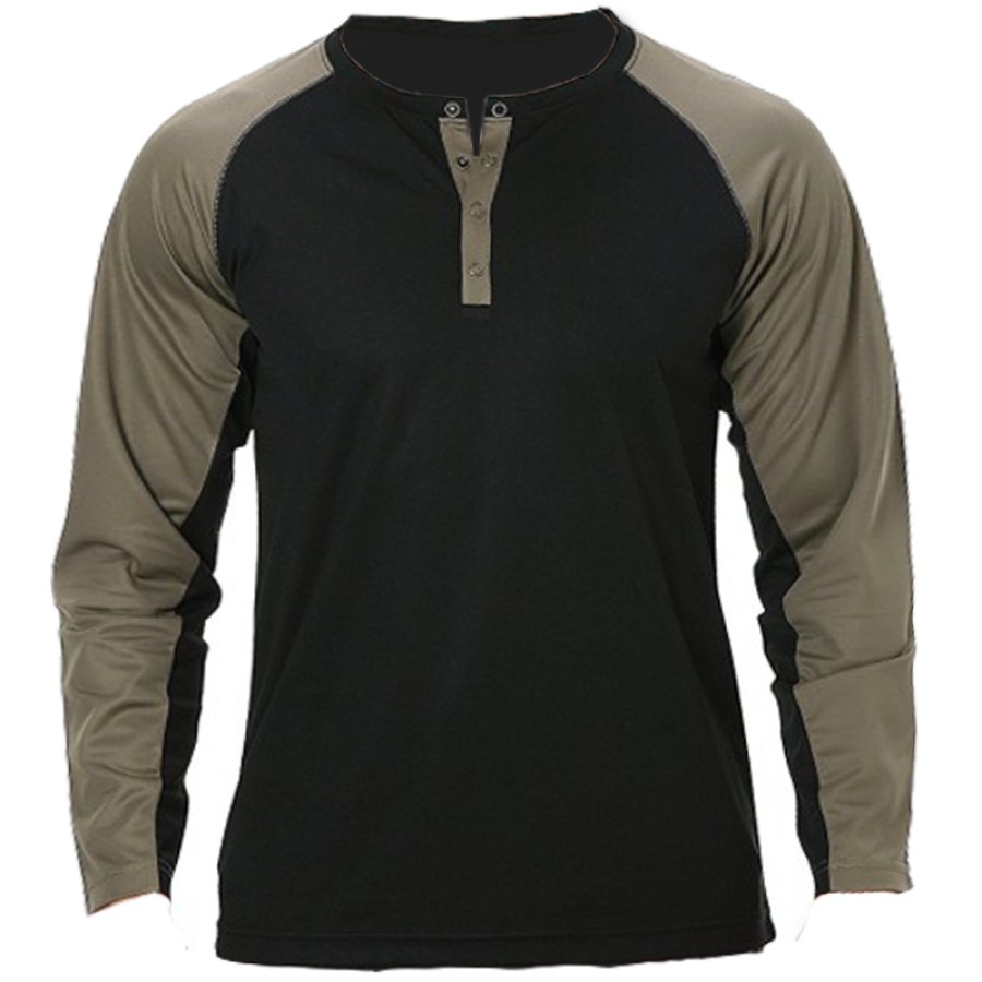 

Men's Vintage Color Block Tactical Henley Collar Long Sleeve T-Shirt