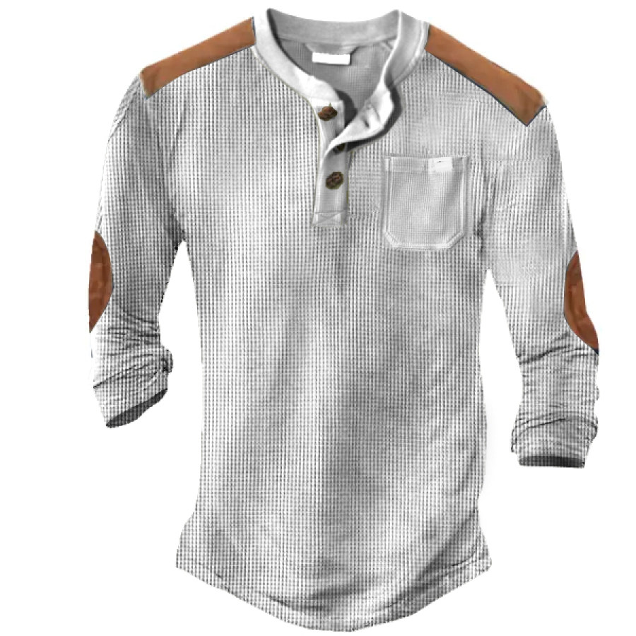 

Men's Outdoor Color Contrast Henley Waffle Long Sleeve T-Shirt