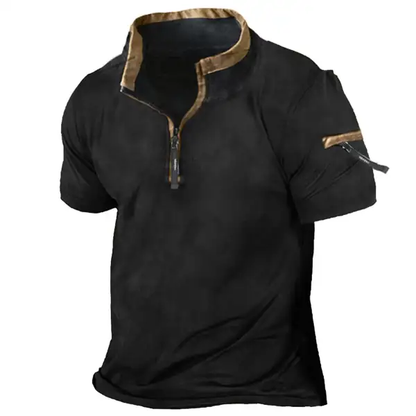 Men's Outdoor Tactical Quarter Zip Stand Collar T-Shirt - Sanhive.com 