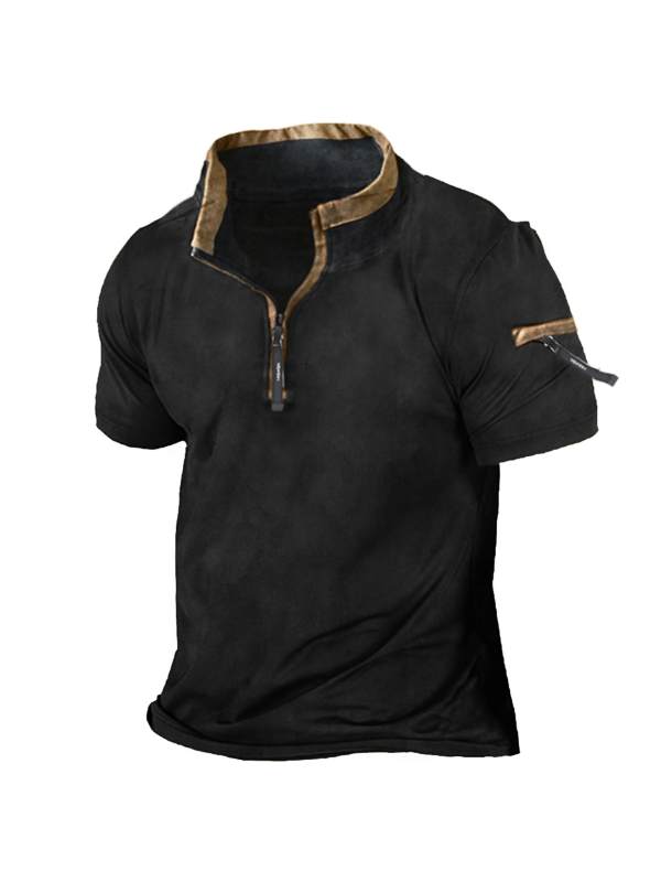 Men's Outdoor Tactical Quarter Zip Stand Collar T-Shirt