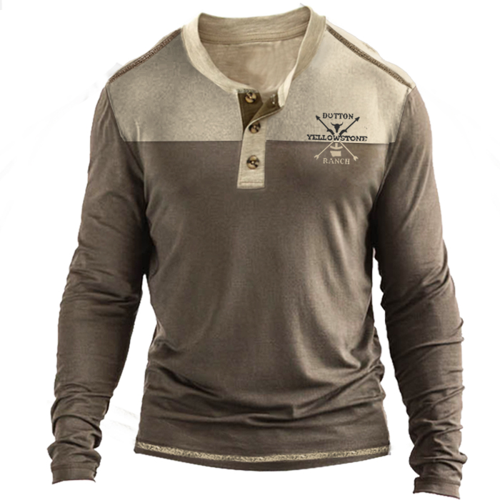 Men's Yellowstone Outdoor Color Chic Contrast Henley Cotton T-shirt