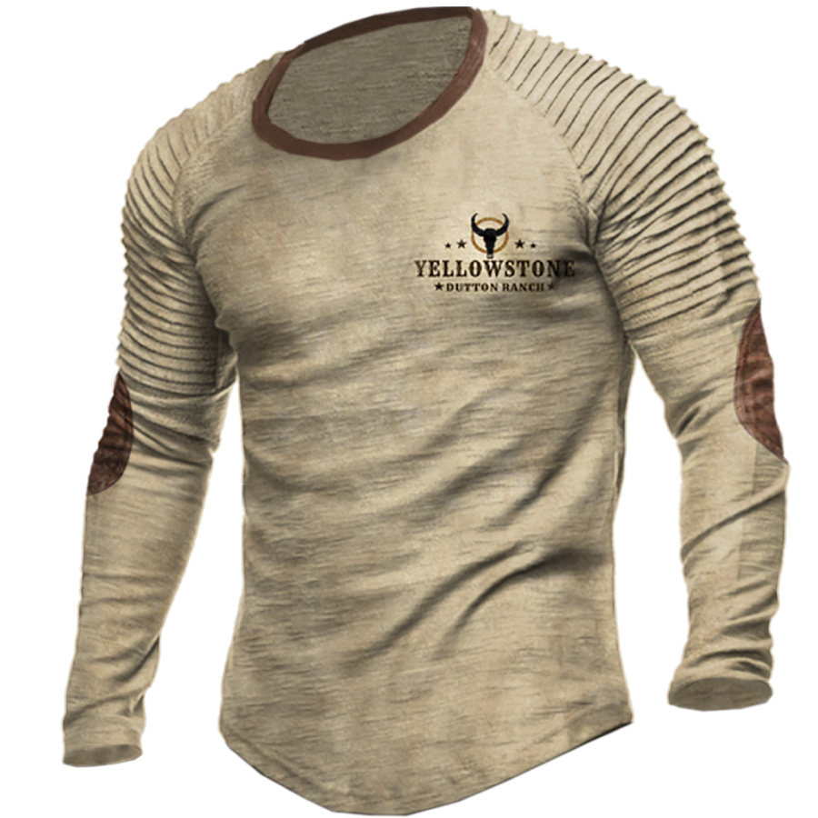 

Men's Vintage Western Yellowstone Round Neck Collar T-Shirt