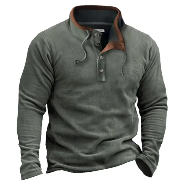 Men's Vintage Lace Up Casual Stand Collar Sweatshirt - Chrisitina.com 