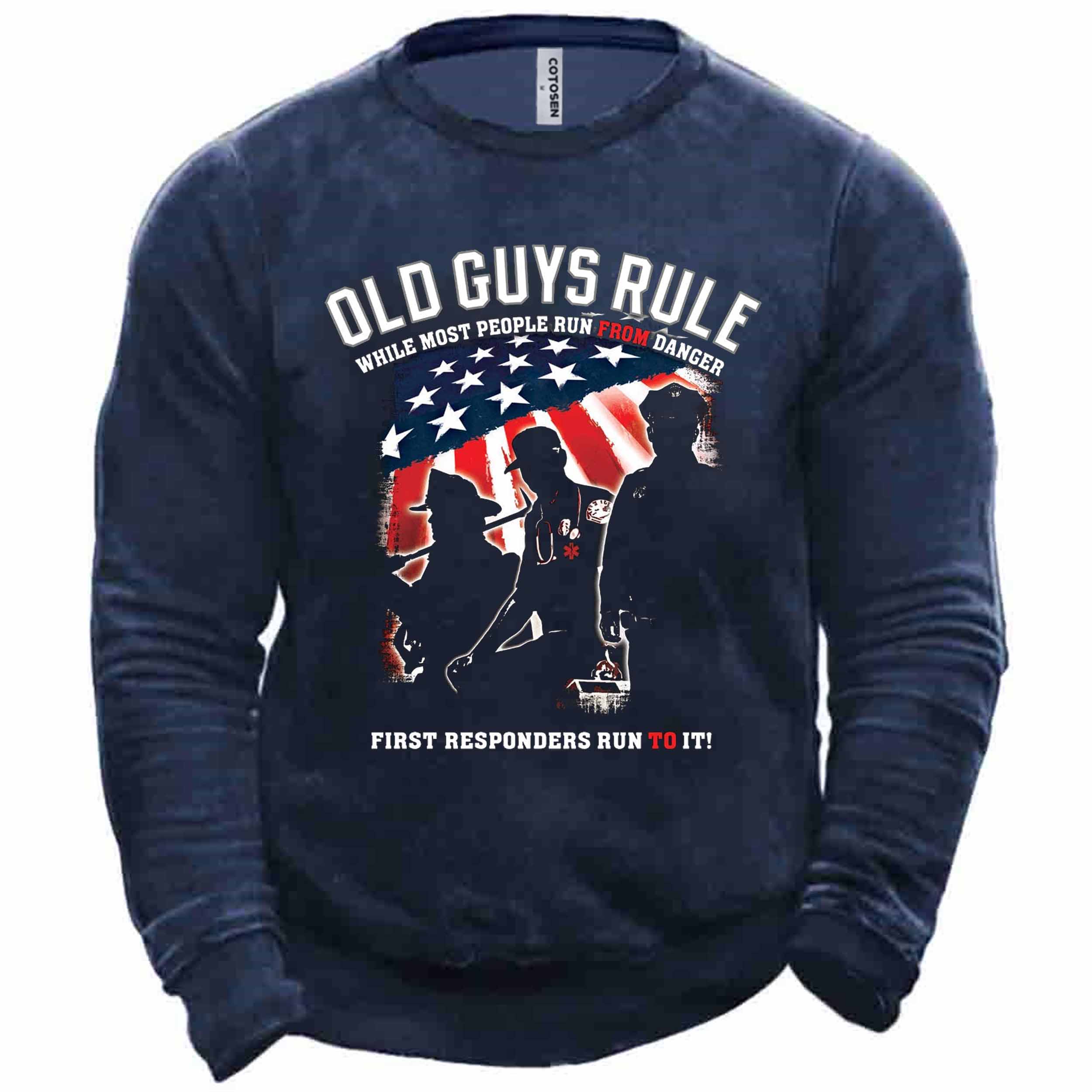 Men's Old Guys Rule Chic American Flag Print Sweatshirt
