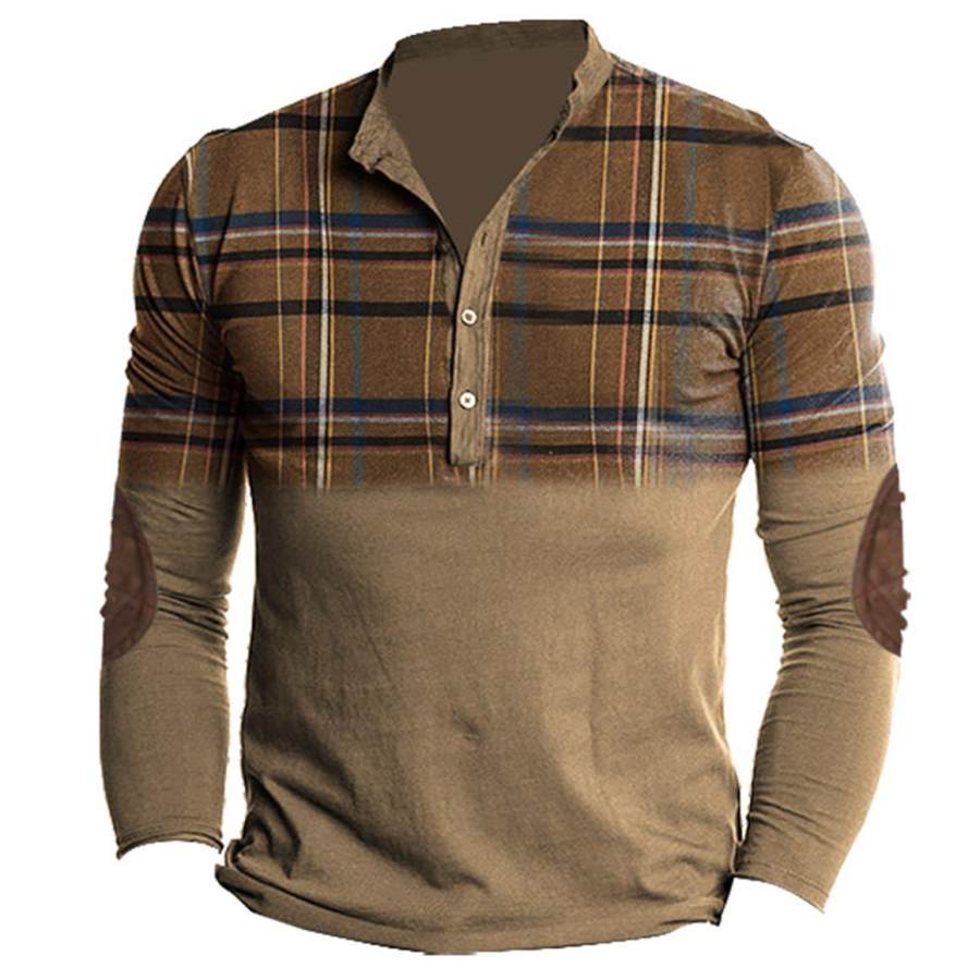 

Men's Vintage Plaid Henley Long Sleeve T-Shirt