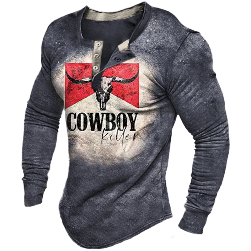 Men's Western Cowboy Print Chic Long Sleeve T-shirt