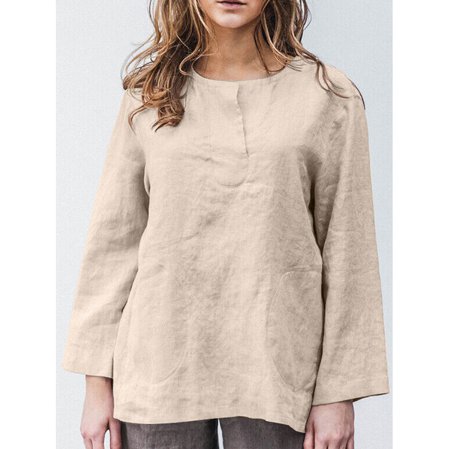 

Round Neck Casual Loose Solid Color Long-sleeved Blouse