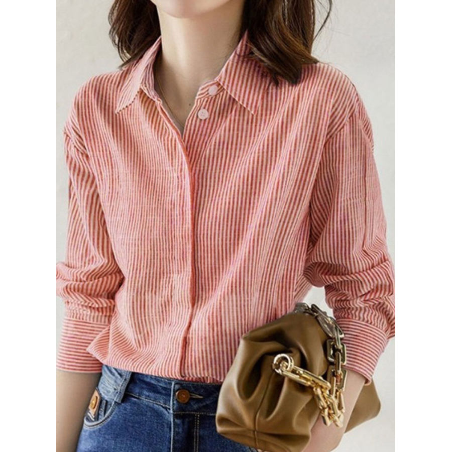 

Casual Loose Striped Long Sleeve Blouse
