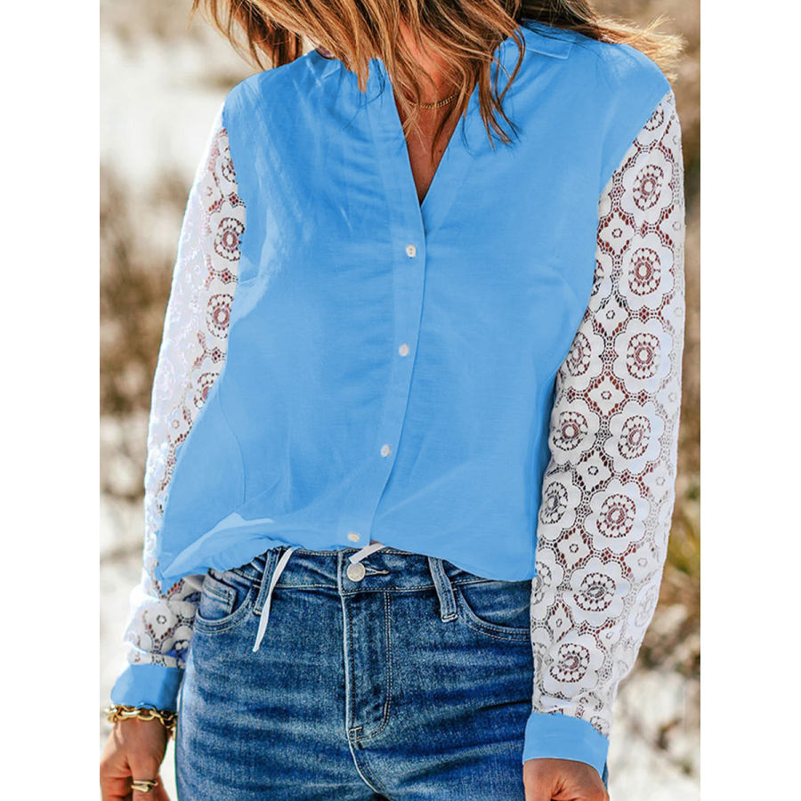 

Casual Loose Lace Stitching Long-sleeved Blouse