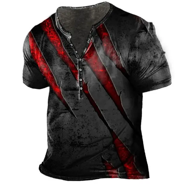 Men's Outdoor Scratch Print Henley Collar T-Shirt - Cotosen.com Men's Outdoor Scratch Print Henley Collar T-Shirt - Cotosen.com