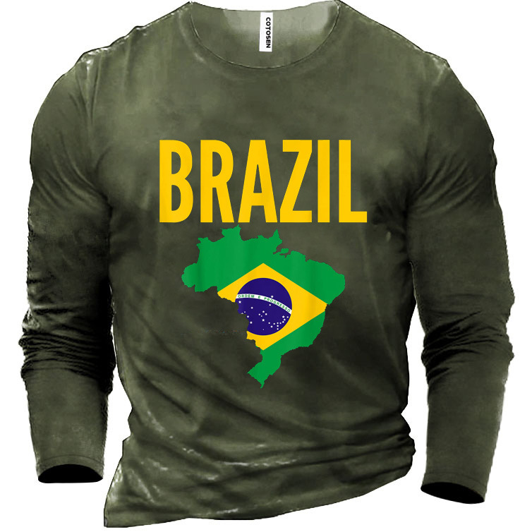 Men's Brazil Print Cotton Chic Long Sleeve T-shirt