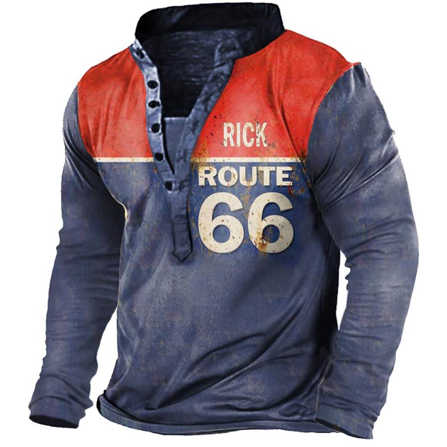 

Men's Vintage Route 66 Colorblock Henley Long Sleeve T-Shirt