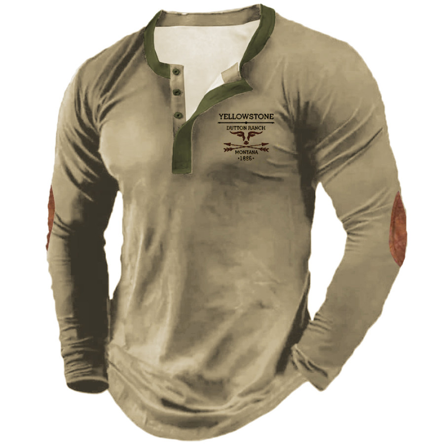 

Men's Yellowstone Western Cowboy Henley Shirt