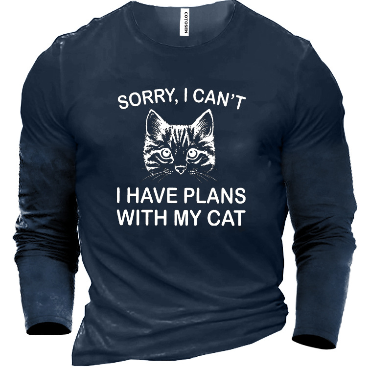 Sorry I Can't I Chic Have Plans With My Cat Casual Cotton Loose Cotton Men's Shirt
