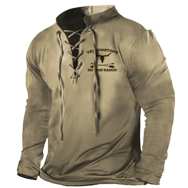 Men's Yellowstone Western Cowboy Henley Shirt - Sanhive.com 