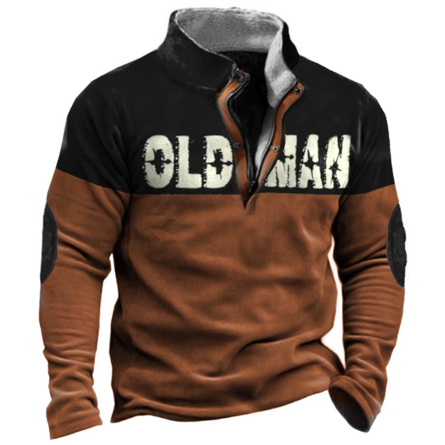 

Old Man Men's Vintage Colorblock Zipper Stand Collar Sweatshirt