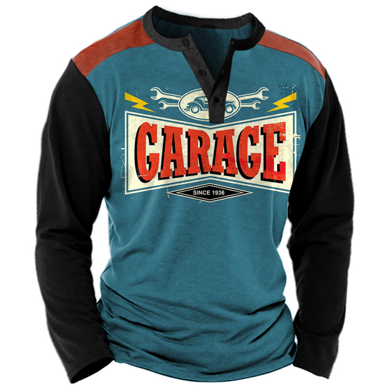 Men's Vintage Garage Colorblock Chic Henley T-shirt