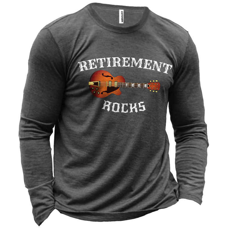 Men's Retirement Rocks Guitar Chic Cotton Long Sleeve T-shirt