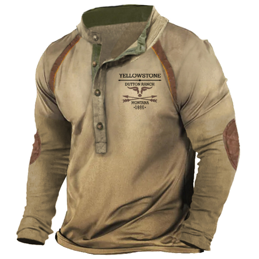 

Men's Yellowstone Western Cowboy Henley Shirt