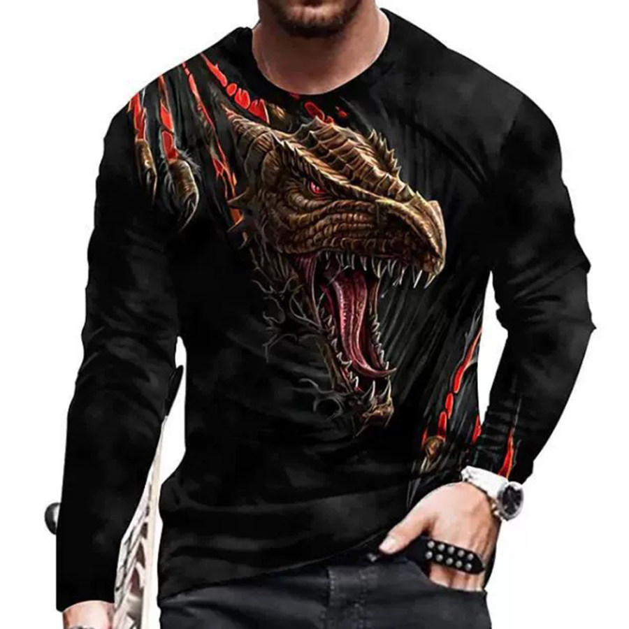 

Men's Retro Dinosaur Scratch 3D Printed Long Sleeve T-Shirt