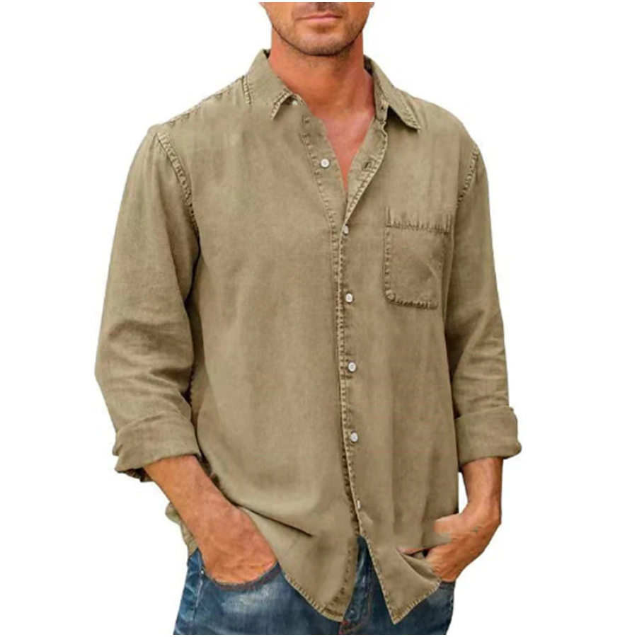 

Camisa Masculina Vintage Casual Com Bolso Para Atividades Ao Ar Livre