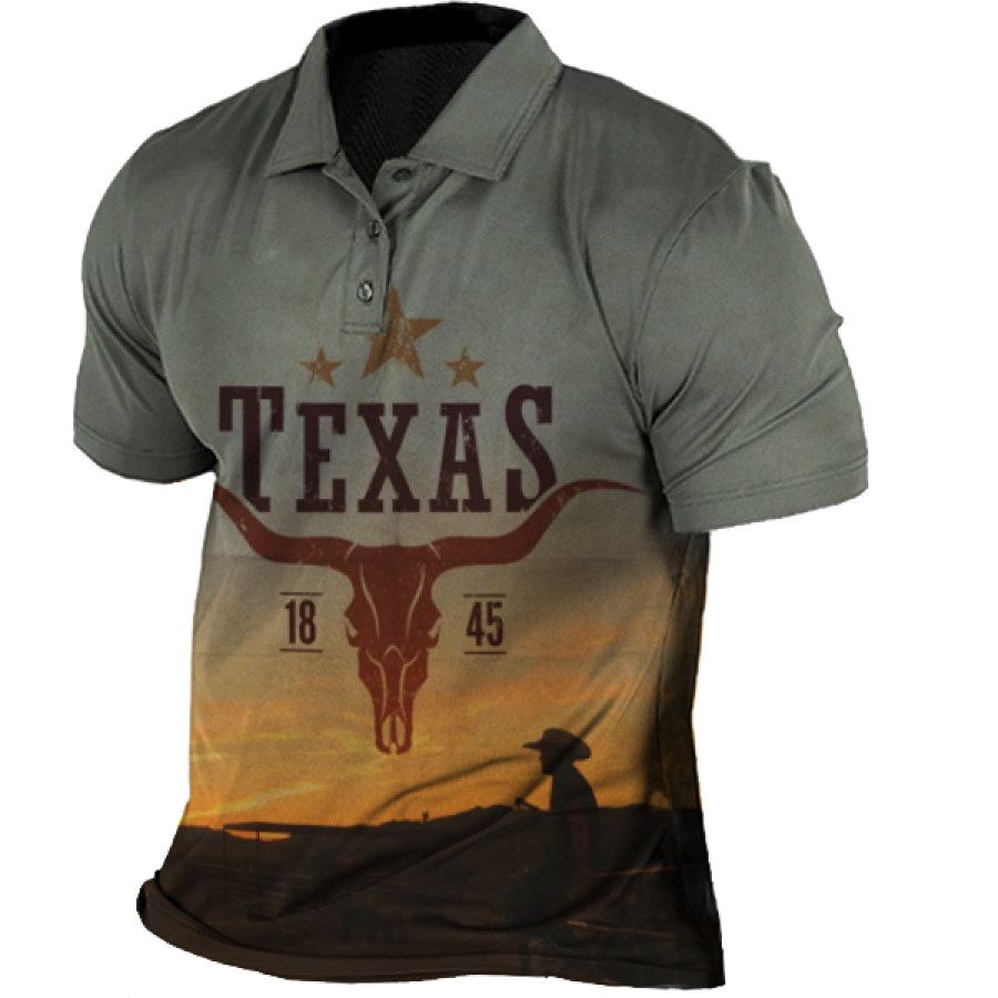 

Men's Vintage Western Yellowstone Cowboy Polo Collar T-Shirt